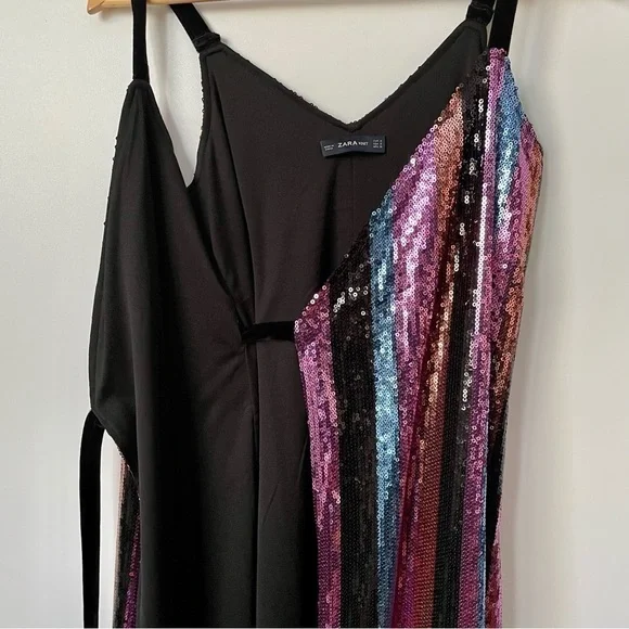 SOLD Zara Sequin Stripe Midi Wrap Dress, Sz Small - Picture 13 of 16
